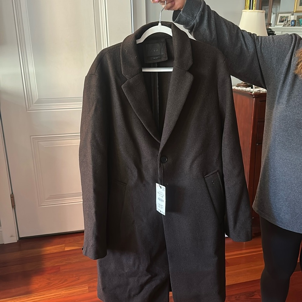 Men’s Zara chocolate brown wool coat XL New with tags